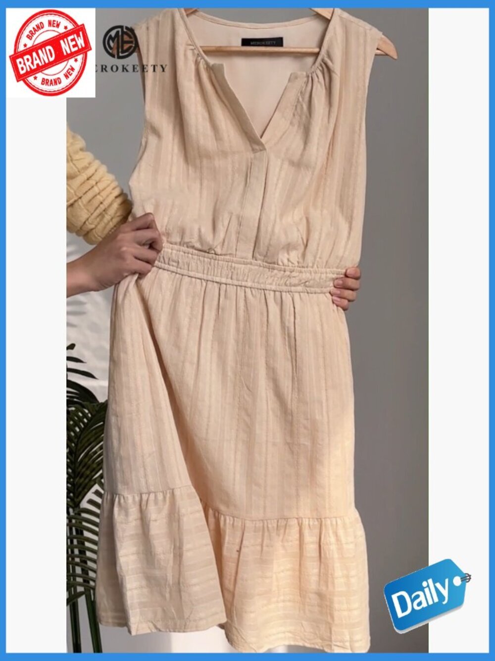 Women's Sleeveless V-Neck Flowy A-Line Mini Dress with Pockets - Picture 7 of 7